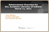Tony Melvyn Product Manager OCLC Delivery Services Enhancement Overview for ALI, Academic Libraries of Indiana March 11, 2011.