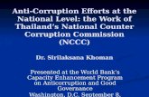 Anti-Corruption Efforts at the National Level: the Work of Thailands National Counter Corruption Commission (NCCC) Dr. Sirilaksana Khoman Presented at.