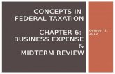 October 5, 2012 CONCEPTS IN FEDERAL TAXATION CHAPTER 6: BUSINESS EXPENSE & MIDTERM REVIEW.