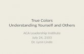 True Colors Understanding Yourself and Others ACA Leadership Institute July 24, 2103 Dr. Lynn Linde.