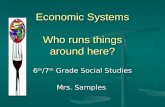 Economic Systems Who runs things around here? Economic Systems Who runs things around here? 6 th /7 th Grade Social Studies Mrs. Samples.