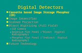 Digital Detectors n Cassette based Image Storage Phosphor (CR) n Image Intensifier n Scanned Projection n Direct Digitizing (Full Field) –CCD Camera –Selenium.