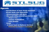 Introductions of User Group SponsorsIntroductions of User Group Sponsors STLUG Goals and ObjectivesSTLUG Goals and Objectives Announcements and News Announcements.