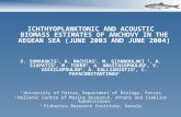ICHTHYOPLANKTONIC AND ACOUSTIC BIOMASS ESTIMATES OF ANCHOVY IN THE AEGEAN SEA (JUNE 2003 AND JUNE 2004) S. SOMARAKIS 1, A. MACHIAS 2, M. GIANNOULAKI 2,