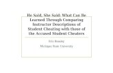 He Said, She Said: What Can Be Learned Through Comparing Instructor Descriptions of Student Cheating with those of the Accused Student Cheaters Eric Beasley.