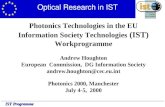 IST Programme Photonics Technologies in the EU Information Society Technologies (IST) Workprogramme Andrew Houghton European Commission, DG Information.