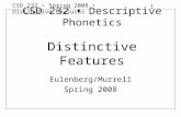 1 CSD 232 Spring 2008 Distinctive Features CSD 232 Descriptive Phonetics Distinctive Features Eulenberg/Murrell Spring 2008.