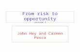 From risk to opportunity Lecture 3 John Hey and Carmen Pasca.