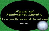 Hierarchical Reinforcement Learning Mausam [A Survey and Comparison of HRL techniques]