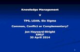 1 Knowledge Management V TPS, LEAN, Six Sigma Common, Conflict or Complementary? Jon Hayward-Wright KMLF 30 April 2014.