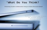 Promoting Student Collaboration Using an Online Discussion Board Professor Candice Kaup-Scioscia Dr. Roseann Torsiello Berkeley College "What Do You Think?”