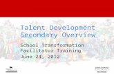 Talent Development Secondary Overview School Transformation Facilitator Training June 24, 2012.