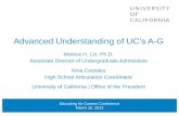 Advanced Understanding of UC’s A-G Monica H. Lin, Ph.D. Associate Director of Undergraduate Admissions Nina Costales High School Articulation Coordinator.