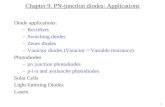 1 Chapter 9. PN-junction diodes: Applications Diode applications: –Rectifiers –Switching diodes –Zener diodes –Varactor diodes (Varactor = Variable reactance)
