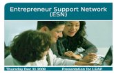 Entrepreneur Support Network (ESN) Thursday Dec 11 2008Presentation for LEAP.