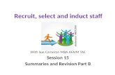 Recruit, select and induct staff With Sue Cameron MBA AFAIM TAE Session 15 Summaries and Revision Part B.