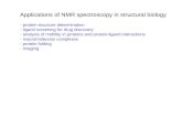 Applications of NMR spectroscopy in structural biology - protein structure determination - ligand screening for drug discovery - analysis of mobility in.