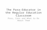 The Para-Educator in the Regular Education Classroom Pros, Cons and What to Do About Them.