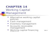 14-1 CHAPTER 14 Working Capital Management Alternative working capital policies Cash management Inventory management Accounts receivable management Working.