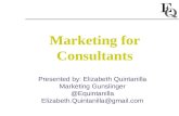Marketing for Consultants Presented by: Elizabeth Quintanilla Marketing Gunslinger @Equintanilla Elizabeth.Quintanilla@gmail.com.