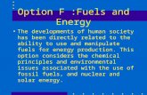 Option F :Fuels and Energy The developments of human society has been directly related to the ability to use and manipulate fuels for energy production.