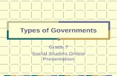 Types of Governments Grade 7 Social Studies Online Presentation.