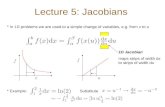 Lecture 5: Jacobians In 1D problems we are used to a simple change of variables, e.g. from x to u Example: Substitute 1D Jacobian maps strips of width.