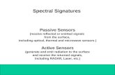 Spectral Signatures Passive Sensors (receive reflected or emitted signals from the surface, including optical, thermal and microwave sensors ) Active Sensors.
