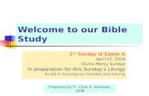 Welcome to our Bible Study 2 nd Sunday of Easter A April 27, 2014 Divine Mercy Sunday In preparation for this Sunday’s Liturgy As aid in focusing our homilies.