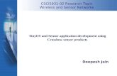 CSCI5931-02 Research Topic Wireless and Sensor Networks TinyOS and Sensor application development using Crossbow sensor products Deepesh Jain.