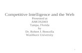 1 Competitive Intelligence and the Web Presented at AMCIS2003 Tampa, Florida by Dr. Robert J. Boncella Washburn University.