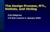 The Design Process, RTL, Netlists, and Verilog Erik Seligman CS 510, Lecture 3, January 2009.