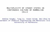 MULTIPLICITY OF STEADY STATES IN CONTINUOUS CULTURE OF MAMMALIAN CELLS Andrew Yongky, Tung Le, Simon Grimm, Wei-Shou Hu Department of Chemical Engineering.