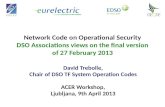 Network Code on Operational Security DSO Associations views on the final version of 27 February 2013 David Trebolle, Chair of DSO TF System Operation Codes.