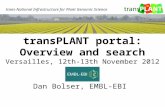 Dan Bolser, EMBL-EBI transPLANT portal: Overview and search Versailles, 12th-13th November 2012 trans-National Infrastructure for Plant Genomic Science.