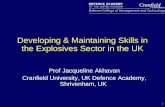 1 Developing & Maintaining Skills in the Explosives Sector in the UK Prof Jacqueline Akhavan Cranfield University, UK Defence Academy, Shrivenham, UK.