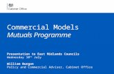Commercial Models Mutuals Programme Presentation to East Midlands Councils Wednesday 10 th July William Burgon Policy and Commercial Advisor, Cabinet Office.