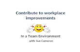 Contribute to workplace improvements In a Team Environment with Sue Cameron.
