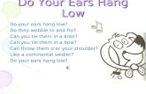 Do Your Ears Hang Low Do your ears hang low? Do they wobble to and fro? Can you tie them in a knot? Can you tie them in a bow? Can throw them o’er your.