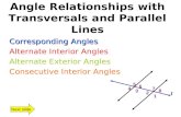 Corresponding Angles Alternate Interior Angles Alternate Exterior Angles Consecutive Interior Angles 1 2 3 4 5 6 7 8 t Angle Relationships with Transversals.