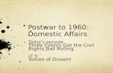 Postwar to 1960: Domestic Affairs Today’s episode: Three Events Get the Civil Rights Ball Rolling LT 5: Voices of Dissent.
