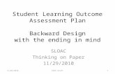 Student Learning Outcome Assessment Plan Backward Design with the ending in mind SLOAC Thinking on Paper 11/29/2010 1PRIE Draft.