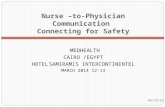 Nurse –to-Physician Communication Connecting for Safety MEDHEALTH CAIRO /EGYPT HOTEL SAMIRAMIS INTERCONTINENTEL 12-13 MARCH 2014 10/22/2014 1.