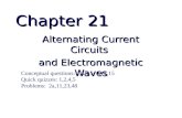 Chapter 21 Alternating Current Circuits and Electromagnetic Waves Conceptual questions: 2,3,4,5, 8,11,15 Quick quizzes: 1,2,4,5 Problems: 2a,11,23,48.