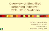 Overview of Simplified Reporting initiative: REGINE in Wallonia BEST Expert Group Marianne PETITJEAN DGRNE - DCE Brussels, 12 May 2005.