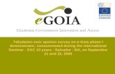 Tabulation over opinion survey on e-Goia phase I demonstrator, consummated during the International Seminar - SAC 10 years - Salvador - BA, on September.