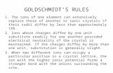 GOLDSCHMIDT’S RULES 1. The ions of one element can extensively replace those of another in ionic crystals if their radii differ by less than approximately.