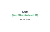 ASO (Ani Streptolysin O) Dr. M. Izad. ASO A diagnosis test for:  Acute rheumatic fever (2-3% Pharyngitis-Tonsilitis) ( Antigeng M)  Rheumatic heart.