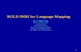1 BOLD fMRI for Language Mapping Jay J. Pillai, M.D. Director of Functional MRI Associate Professor Neuroradiology Division The Russell H. Morgan Department.