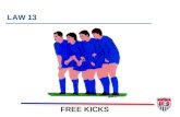 LAW 13 FREE KICKS 9 TOPICS 1. Definition 2. Types of free kicks 3. Free kick “rules” 4. Special “requirements” in penalty area and goal area.